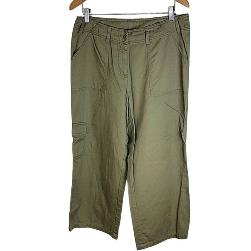 V Studio Women's Wide Legs Straight Legs Cargo Pants Cotton Green size 10